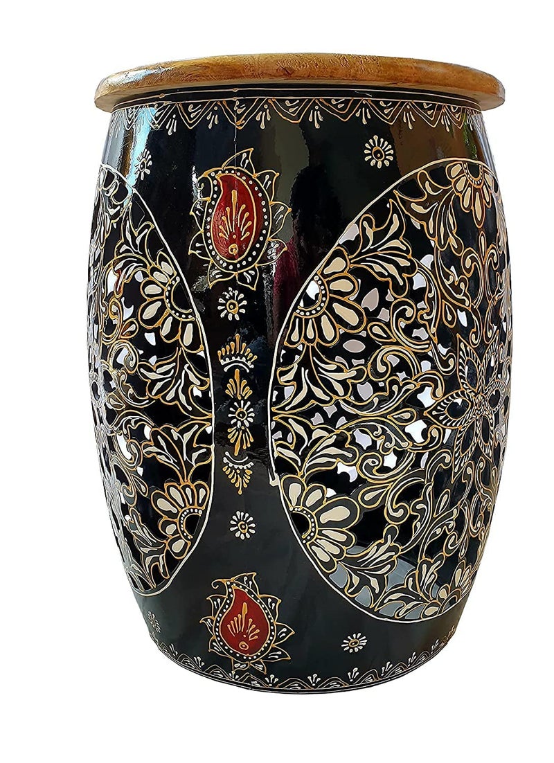 pranjals house pranjals house Hand Painted Beautiful Stool Home DecorFloor DecorTable DecorDecorationMudda Black 12 Inch - Image 4