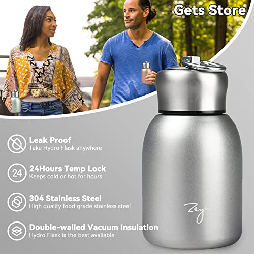 Gets Mini 9 oz Stainless Steel Water Bottle, 280ML Vacuum Insulated Water Bottle Leak Proof Sport Tumbler Cup Hot and Cold Water Bottle (Silver) - Image 2