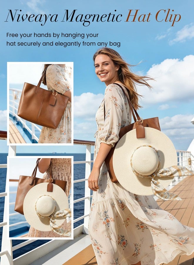 Niveaya Magnetic Hat Clip for Travel, Strong Magnet Holder for Hats, Chic Hands-Free Travel Essentials for Beach Cruise Vacation, Secures Hats on Tote Bags Purse Backpacks Luggage, 1-Pack Brown - Image 2