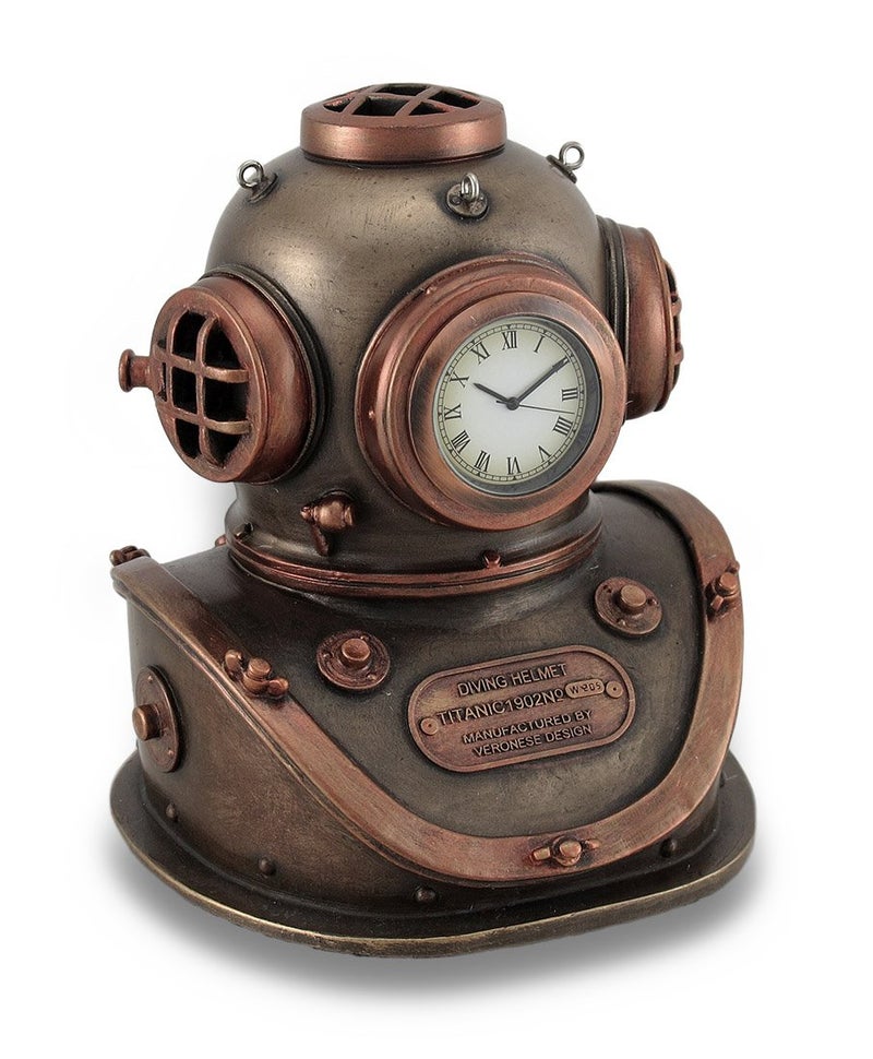 VERONESE Design 5 14 Inch Mark V Diving Bell Helmet Steampunk Home Decor Desk Clock