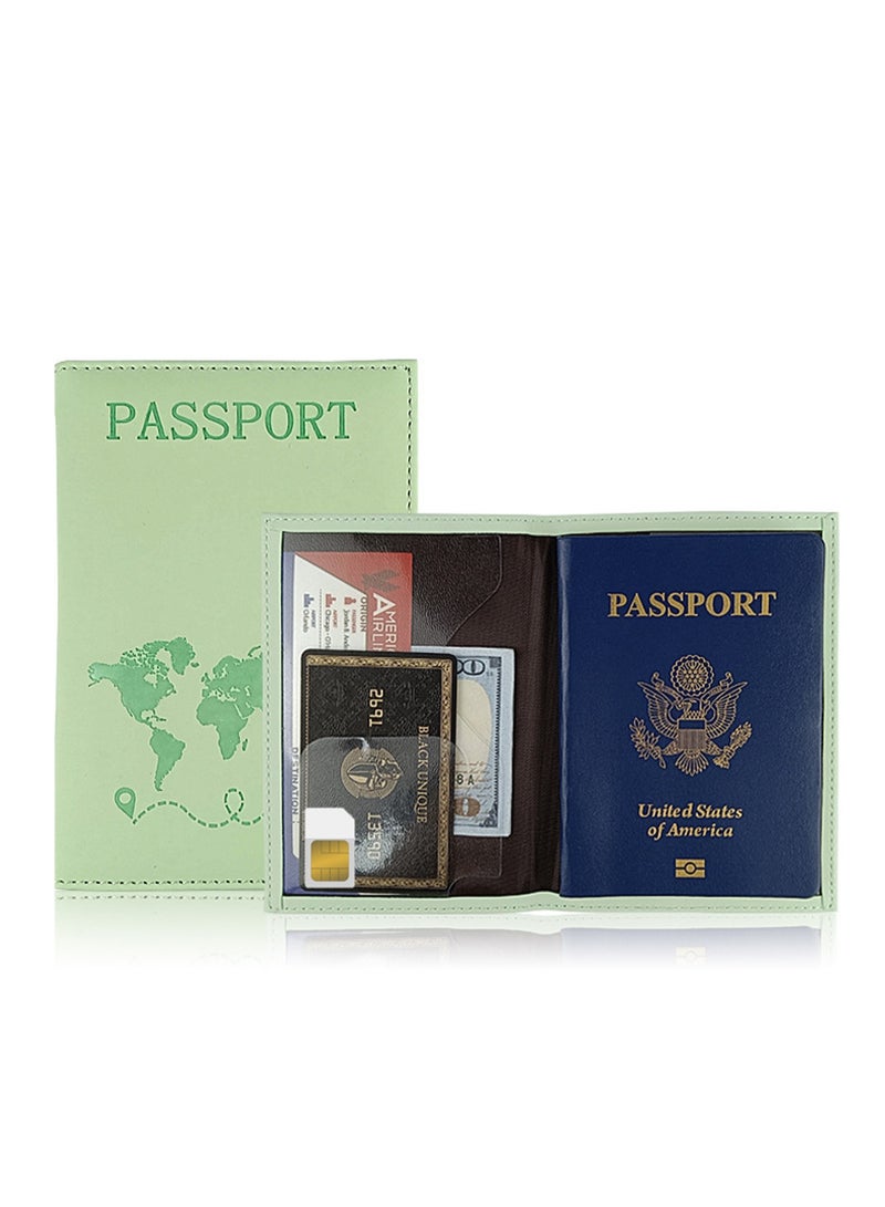 Light Green Passport Holder Leather Case, Passport Holder With Rfid Blocking, Leather Travel Document Holder For Men And Women Travel Accessories - Image 1