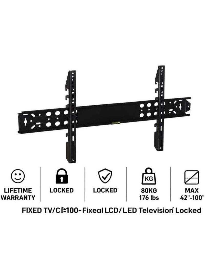فونتيك حامل تلفزيون ثابت للتثبيت على الحائط بتصميم قوي مع قفل لشاشات LCD و LED من 50 إلى 100 بوصة متوافق مع VESA من 200 × 200 إلى 450 × 850 يتحمل حتى 80 كجم باللون الأسود - Image 3