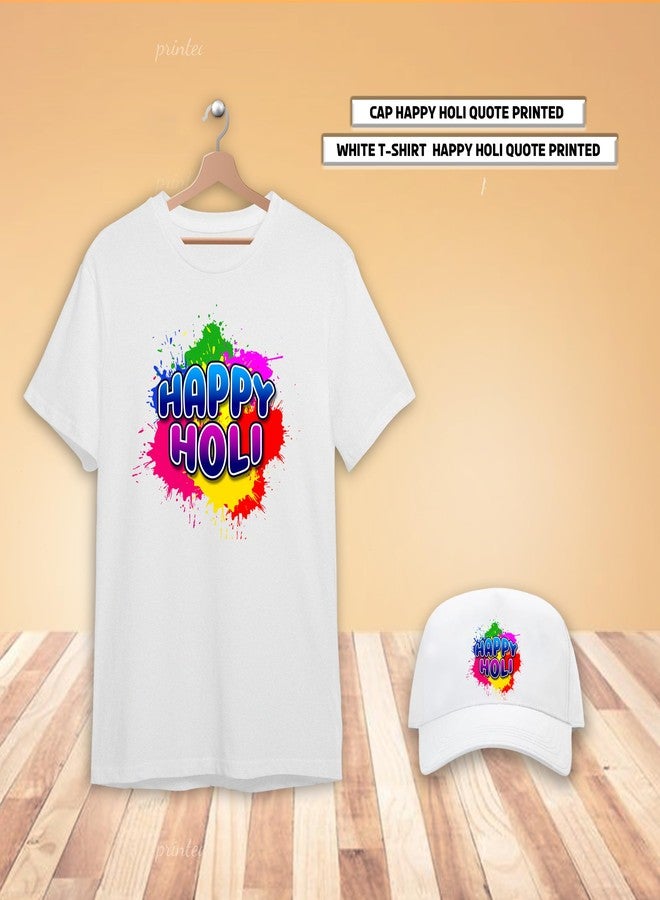 SAVRI Holi T shirt and Cap (IN, Alpha, L, Regular, White) - Image 2