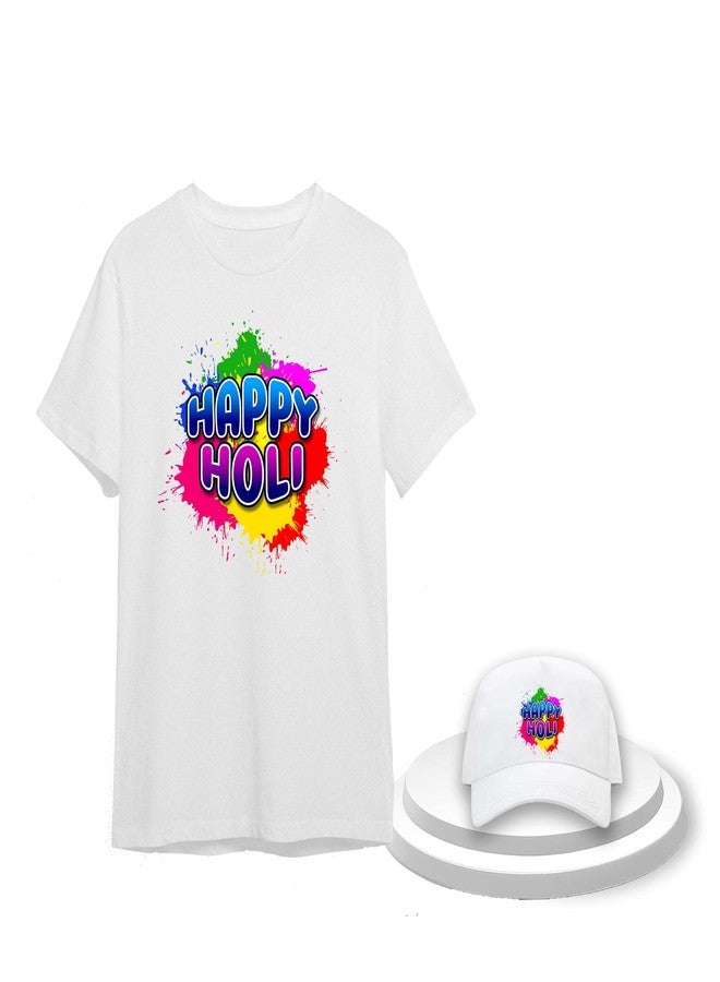 SAVRI Holi T shirt and Cap (IN, Alpha, L, Regular, White) - Image 1