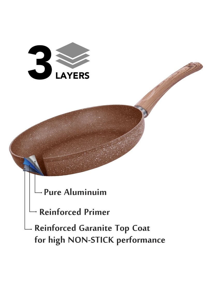 Grandi Granite Coated Pots And Pans Cookware Titanium  Set 13 PCS With Non-Stick Surfaces, Bakelite Handles, glass Lids , PFOA Free- Brown - Image 4