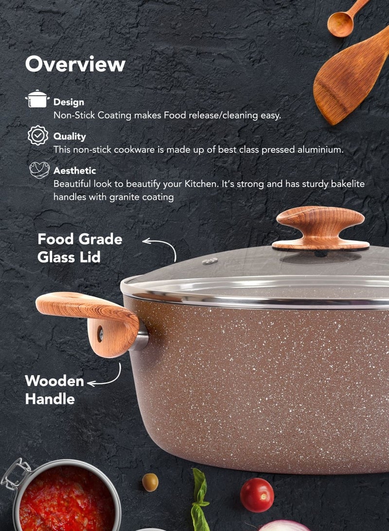 Grandi Granite Coated Pots And Pans Cookware Titanium  Set 13 PCS With Non-Stick Surfaces, Bakelite Handles, glass Lids , PFOA Free- Brown - Image 2