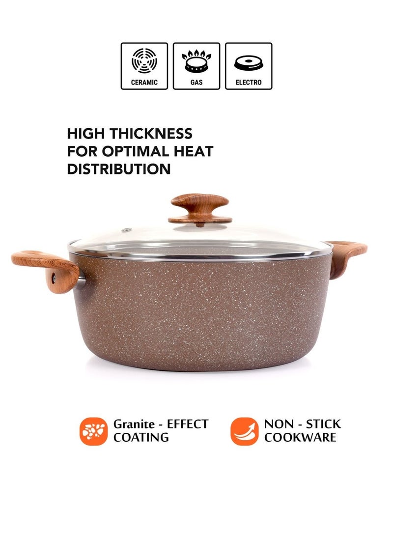 Grandi Granite Coated Pots And Pans Cookware Titanium  Set 13 PCS With Non-Stick Surfaces, Bakelite Handles, glass Lids , PFOA Free- Brown - Image 3