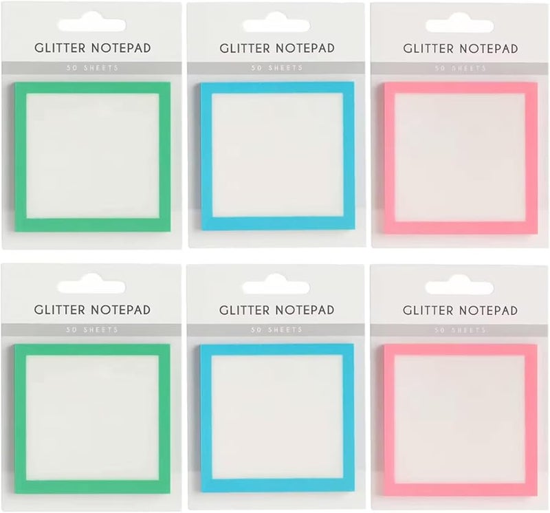 6PCS Glitter Sticky Notes 3x3 Inch Transparent Notepad Set Self Adhesive Waterproof - Image 2