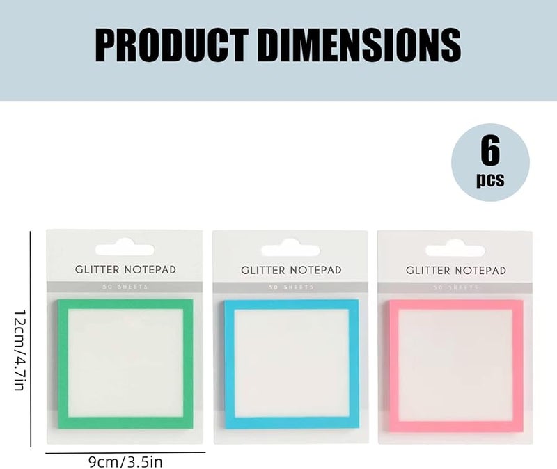 6PCS Glitter Sticky Notes 3x3 Inch Transparent Notepad Set Self Adhesive Waterproof - Image 3