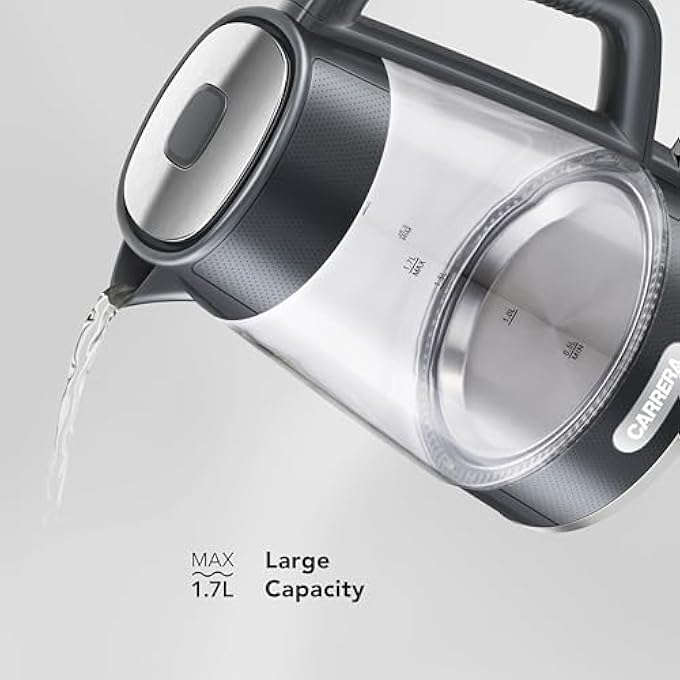 كاريرا غلاية زجاجية Crr649 غلاية كهربائية 2200 واط مع إبريق زجاجي مقاوم للحرارة سعة 17 لترًا ووحدة تحكم Strix وخاصية الحماية من الغليان والجفاف - Image 4