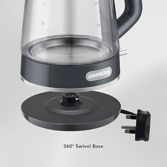 كاريرا غلاية زجاجية Crr649 غلاية كهربائية 2200 واط مع إبريق زجاجي مقاوم للحرارة سعة 17 لترًا ووحدة تحكم Strix وخاصية الحماية من الغليان والجفاف - Image 5