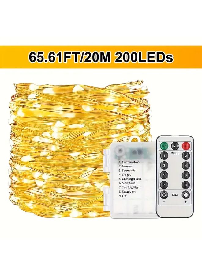 200 مصباح LED 7874 بوصة ضوء فيري LED أبيض دافئ مع صندوق بطارية ووحدة تحكم عن بعد - Image 1