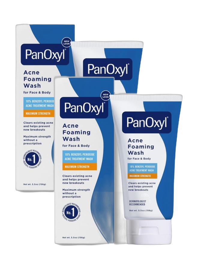 PanOxyl غسول رغوي لحب الشباب، بيروكسيد 10% قوة قصوى 156 جرام حزمة 2 قطعة - Image 1