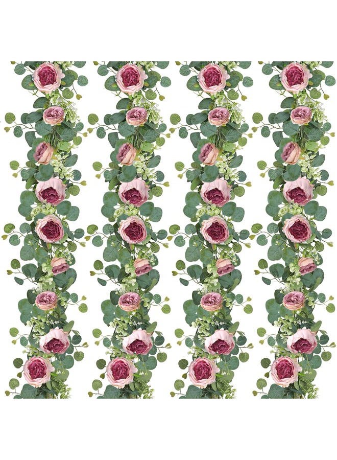 SOMYTING Artificial Flowers Garland 6FT Eucalyptus Flower Garland Vintage Peony Rose Vine Faux Floral Garland for Wedding Party Arch Table Wall Backdrop Decoration (Vintage Pink, 4PCS) - Image 1