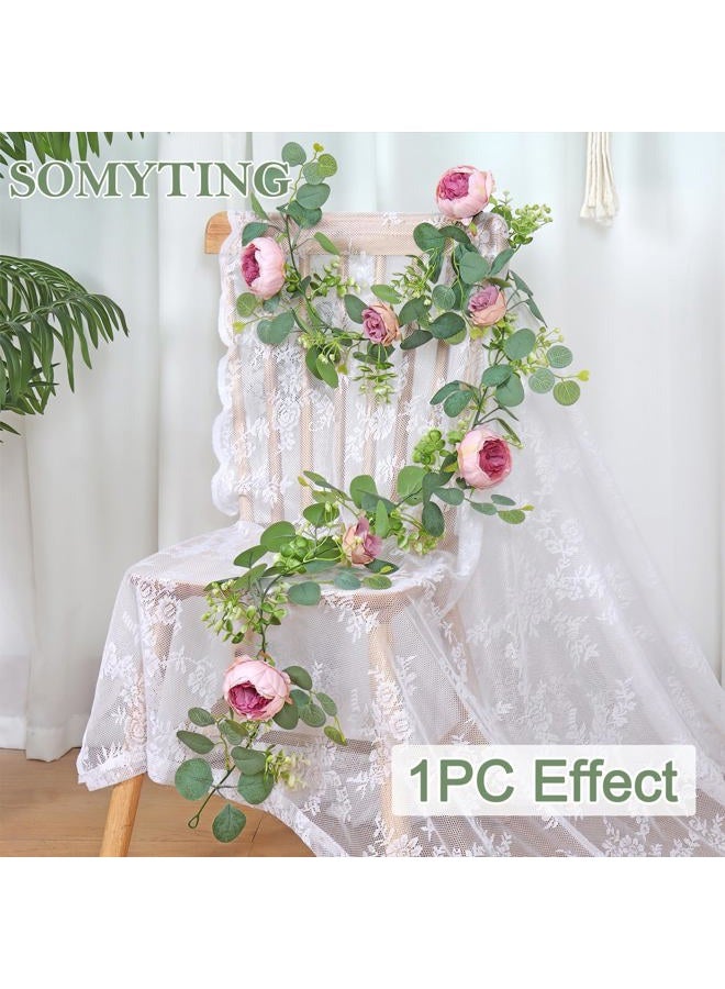 SOMYTING Artificial Flowers Garland 6FT Eucalyptus Flower Garland Vintage Peony Rose Vine Faux Floral Garland for Wedding Party Arch Table Wall Backdrop Decoration (Vintage Pink, 4PCS) - Image 3