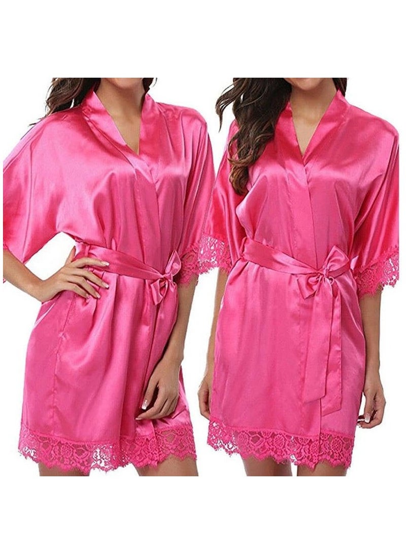 VITION ملابس داخلية نسائية للبنات، ملابس نوم شهر العسل، ملابس داخلية من الدانتيل، ملابس نوم، فستان نوم، شبكة، ملابس نوم ماكسي، رداء ناعم من الحرير (كبير) وردي - Image 1