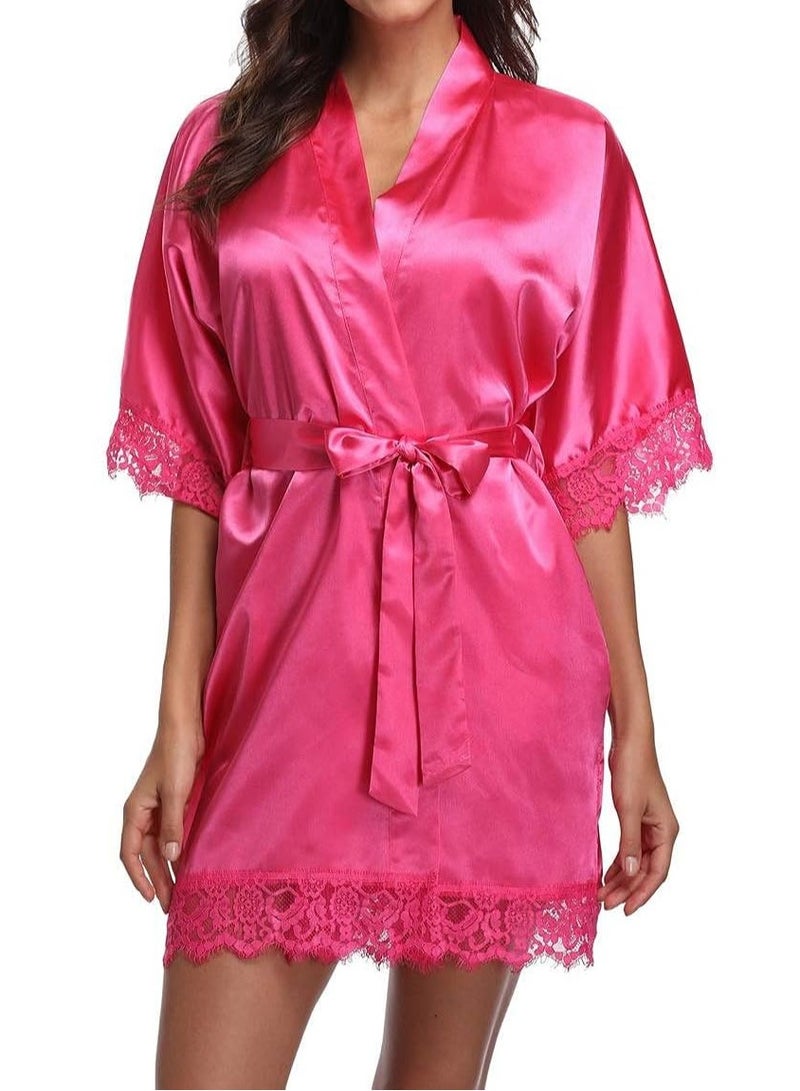 VITION ملابس داخلية نسائية للبنات، ملابس نوم شهر العسل، ملابس داخلية من الدانتيل، ملابس نوم، فستان نوم، شبكة، ملابس نوم ماكسي، رداء ناعم من الحرير (كبير) وردي - Image 2