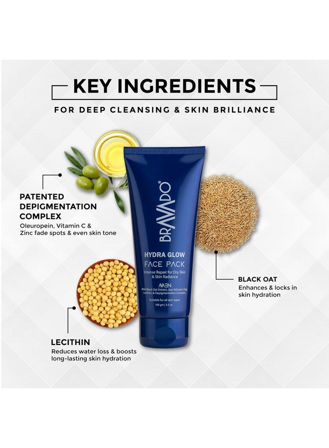 BRAVADO Hydra Glow Face Pack | Deep Moisturizing & Cleansing, Kaolin Mask for Glowing Skin | Hydrates, Repairs, & Detan | Reduces Dark Spots, Anti Ageing | for All Skin | Face Cream, Facial Kit, 100g - Image 3