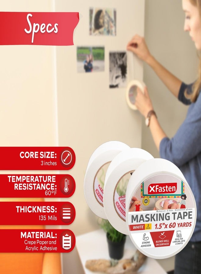 XFasten Artisan Grade Masking Tape White, 1.5 Inches x 60 Yards, Pack of 3 for Drafting, Sketching, and Arts and Crafts - Image 3