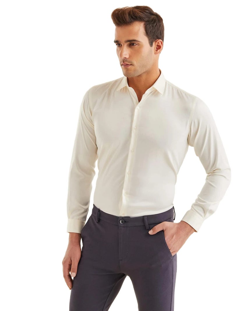 Bowrain Men's Regular fit Full Sleeves Satin Shirts, (Off-White/Cream), (Large) - Image 1