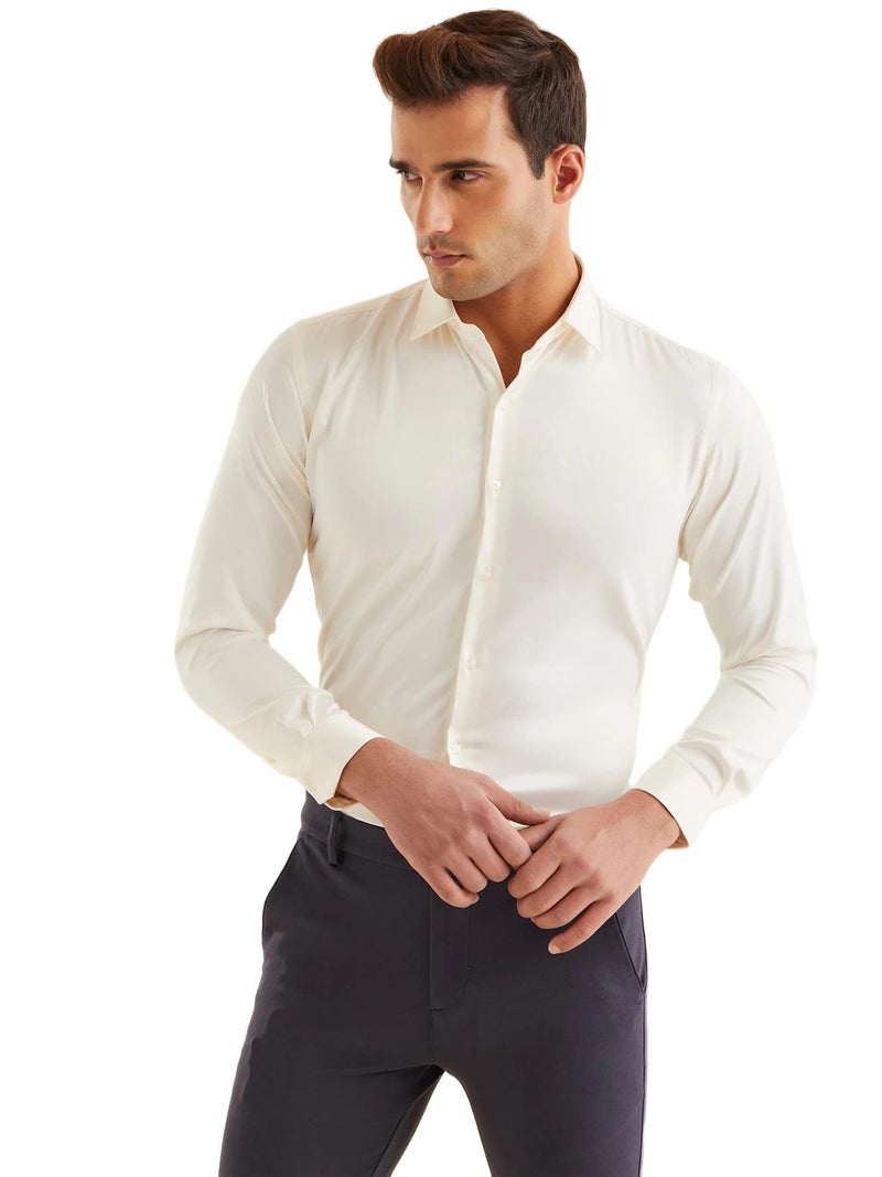 Bowrain Men's Regular fit Full Sleeves Satin Shirts, (Off-White/Cream), (Large) - Image 2