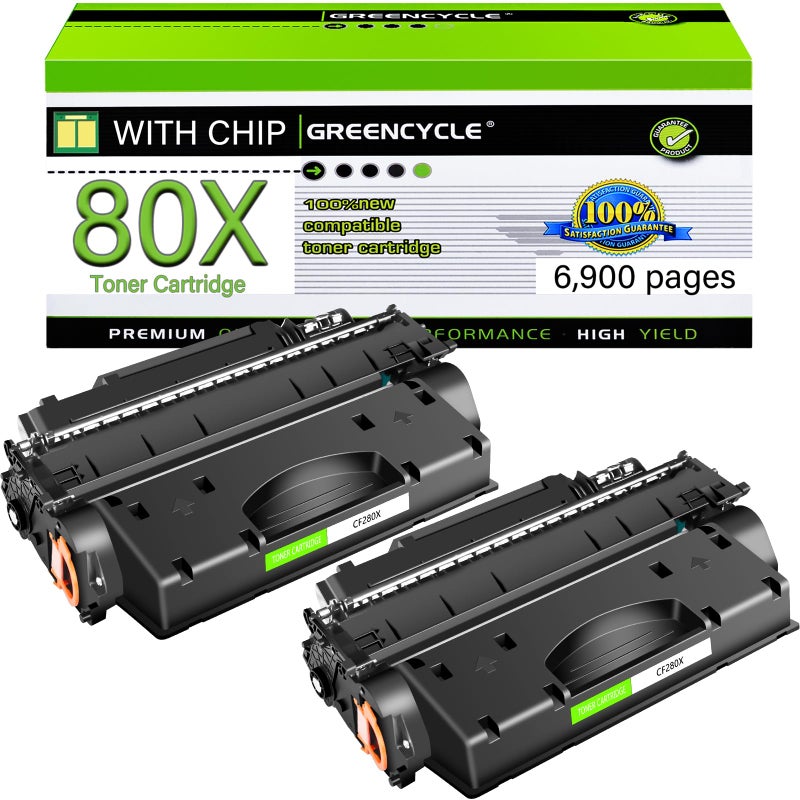 greencycle 6900 Pages per Compatible Toner Cartridge Replacement for HP 80X CF280X 80A CF280A 05A CE505A Work with Pro 400 M401A M401D M401N M401DNE MFP M425DN Printer Black 2Pack