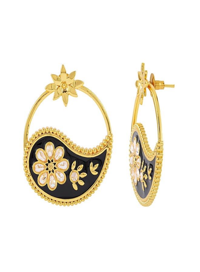 Voylla Gota Patti Phoolra Ambi Earrings For Women, Gold Earrings, Gift For Women & Girls, Enamelled Jewellery, Festive, Puja, Wedding, Gifting - Image 1