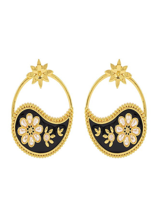 Voylla Gota Patti Phoolra Ambi Earrings For Women, Gold Earrings, Gift For Women & Girls, Enamelled Jewellery, Festive, Puja, Wedding, Gifting - Image 4