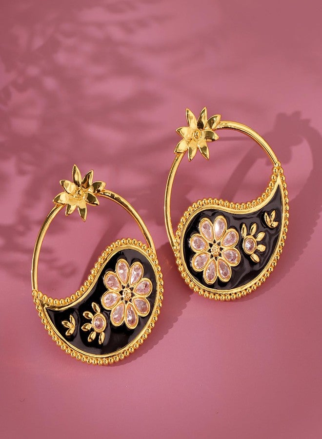 Voylla Gota Patti Phoolra Ambi Earrings For Women, Gold Earrings, Gift For Women & Girls, Enamelled Jewellery, Festive, Puja, Wedding, Gifting - Image 2
