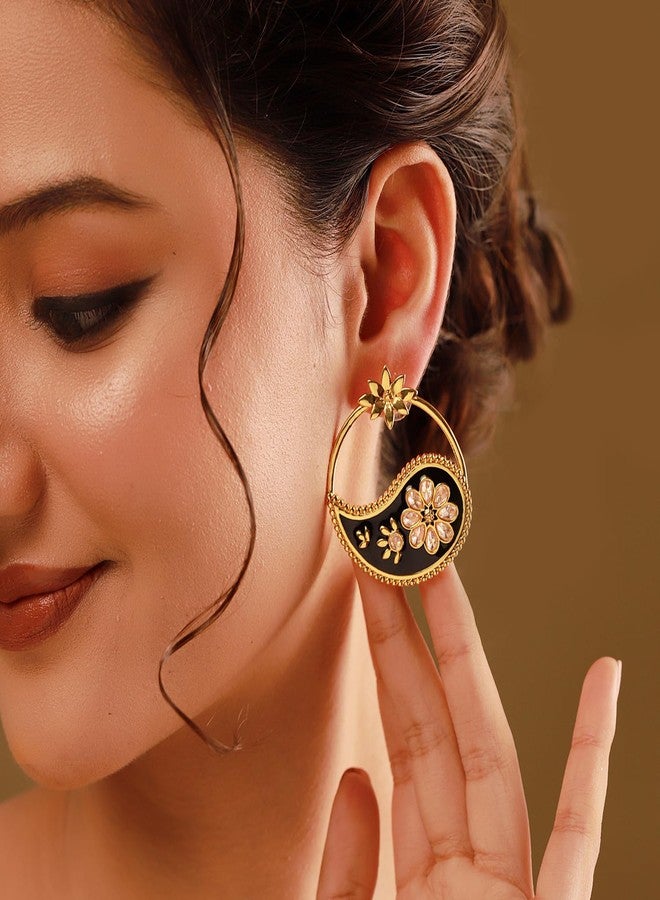 Voylla Gota Patti Phoolra Ambi Earrings For Women, Gold Earrings, Gift For Women & Girls, Enamelled Jewellery, Festive, Puja, Wedding, Gifting - Image 3