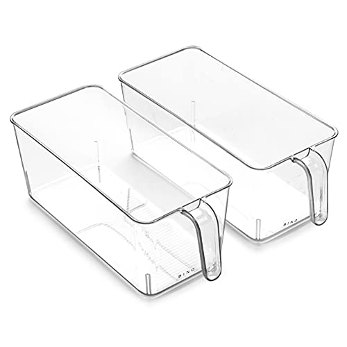 BINO l Plastic Storage Bins l THE HOLDER COLLECTION l 2Pack Large MultiUse Clear Containers for Organizing with Builtin Handles l Pantry Organization Storage l Kitchen Organizer l Storage Bins - Image 1