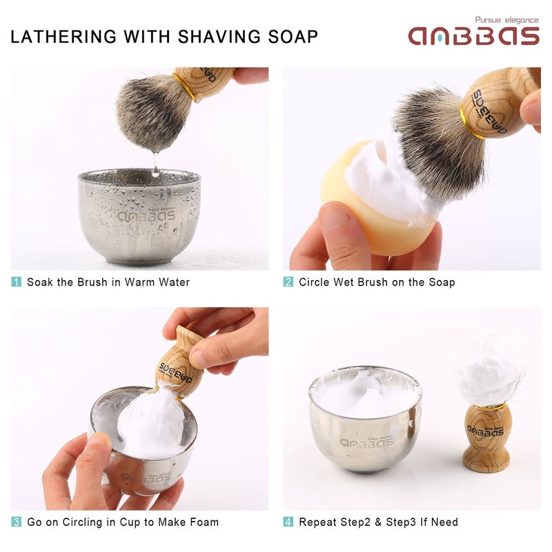 Anbbas Pure Badger Hair Shaving Brush Solid Manchurian Ash Wood Handle,Black Broken-Resistant Acrylic Shaving Stand,Stainless Steel Shaving Bowl Dia 3.2 inch and Goat Milk Soap 100g 4IN1 Set for Men - Image 5