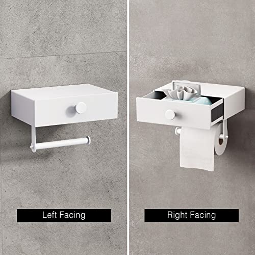 VOLDRA Toilet Paper Holder with Shelf White Wipes Dispenser for Bathroom Toilet Paper Holder with Storage Upgrade Drawer Design Toilet Tissue Holder Adhesive Small Bathroom Shelf Wall Mount - Image 4