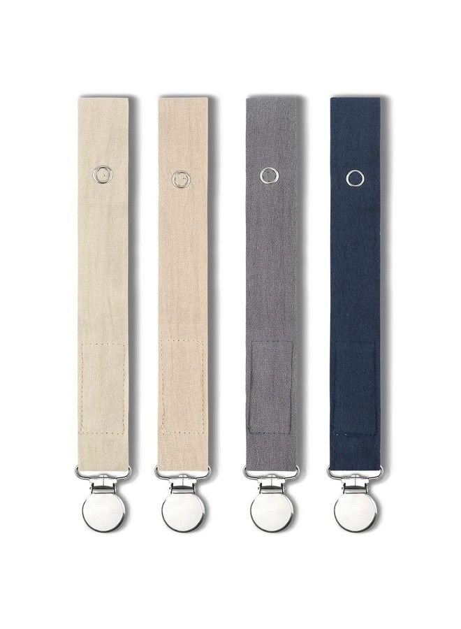 SUGEE Baby Pacifier Clip Leash Soothie Holder Unisex For 4 Pack Gift Set With Neutral Solid Colors ;Soft Linen Pacifier Clips ; Fabric Pacifier Strap With Clip Keeps Pacifiers & Teethers In Place - Image 2