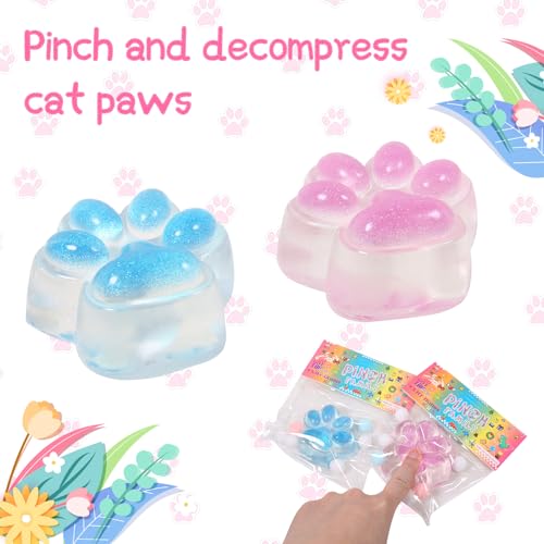 JIACAI 1pcs Blue Squishy Cat Paw Squeeze Toys Ice Through Sparkling Powder Kawaii Sticky Squishies PVC Toys Stress Relieving Fur Ball OPP Packaging Gifts for Kids Teenage 1pcs Blue - Image 5