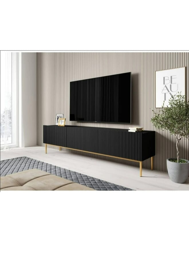 Black Wood TV Unit for Modern Entertainment 220*50*40 cm