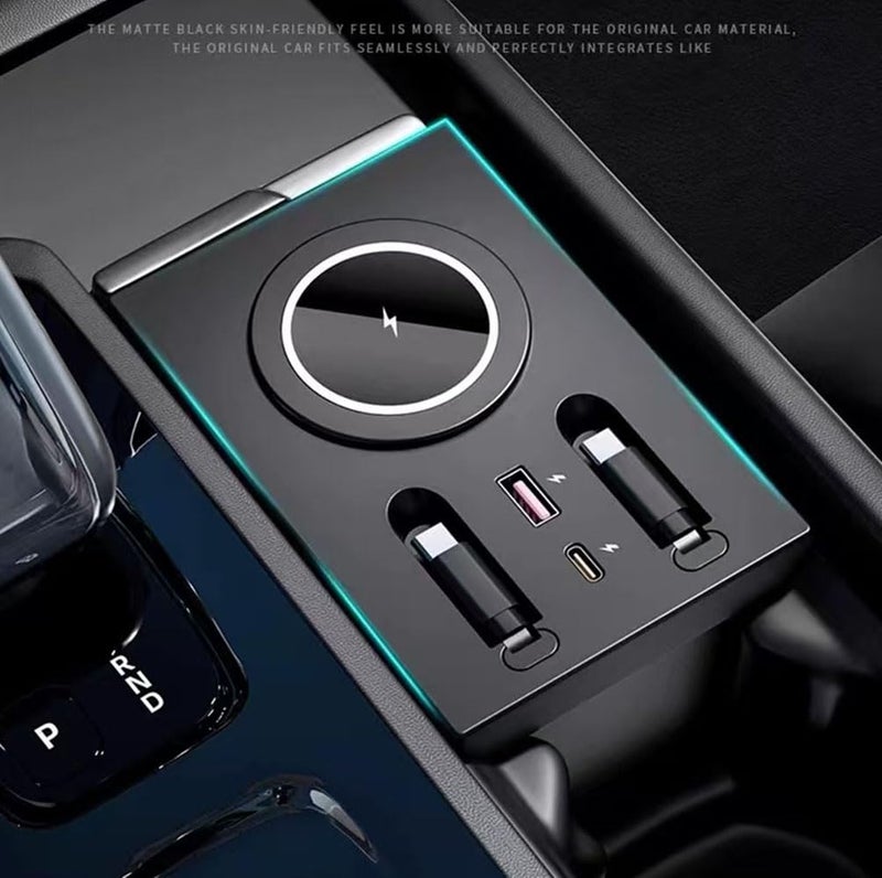 Pitruves محور USB شاحن لاسلكي لسيارات فولفو xc60 xc90 s90 v90 s60 v60، محطة ربط قابلة للسحب مع كابل شحن سريع متعدد المنافذ، محطة ربط ملحقات لوحدة التحكم المركزية (tuozhanwu-A) - Image 2