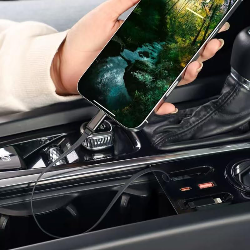 Pitruves محور USB شاحن لاسلكي لسيارات فولفو xc60 xc90 s90 v90 s60 v60، محطة ربط قابلة للسحب مع كابل شحن سريع متعدد المنافذ، محطة ربط ملحقات لوحدة التحكم المركزية (tuozhanwu-A) - Image 4