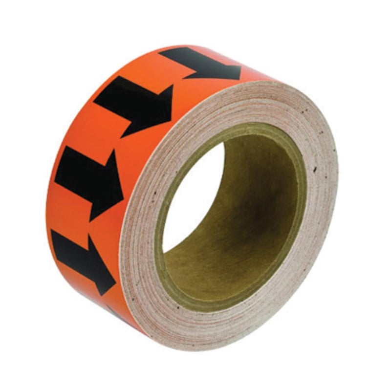 91418 90' Length, 2" Width, B-946 High Performance Vinyl, Black On Orange Color Arrow Tape, Legend (Arrow Pictogram)