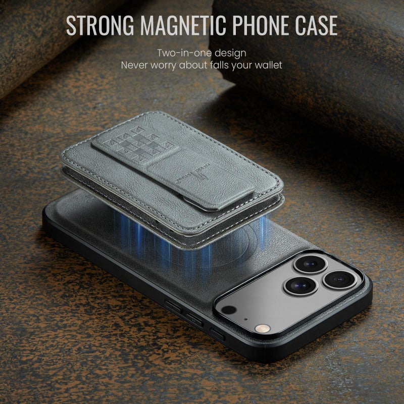 For Iphone 17 Pro Oil Wax Cow Leather Card Holder Back Phone Case(Grey) - Image 5