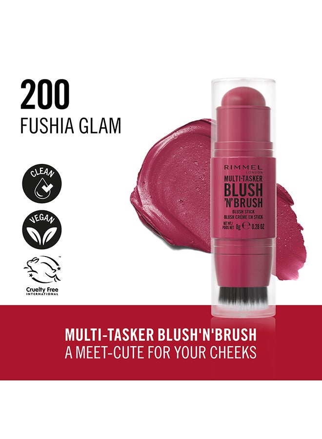 RIMMEL LONDON Multi-Tasker Blush'N'Brush Stick - Fushia Glam, 8g - Image 2