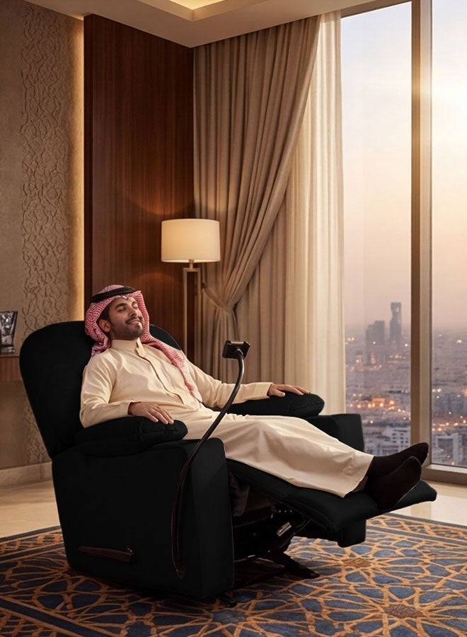 إن - هاوس كرسي استرخاء سينمائي منجد بالمخمل مع حامل أكواب بلاستيك وحامل هاتف - 100x84x101 سم - أسود - Image 3