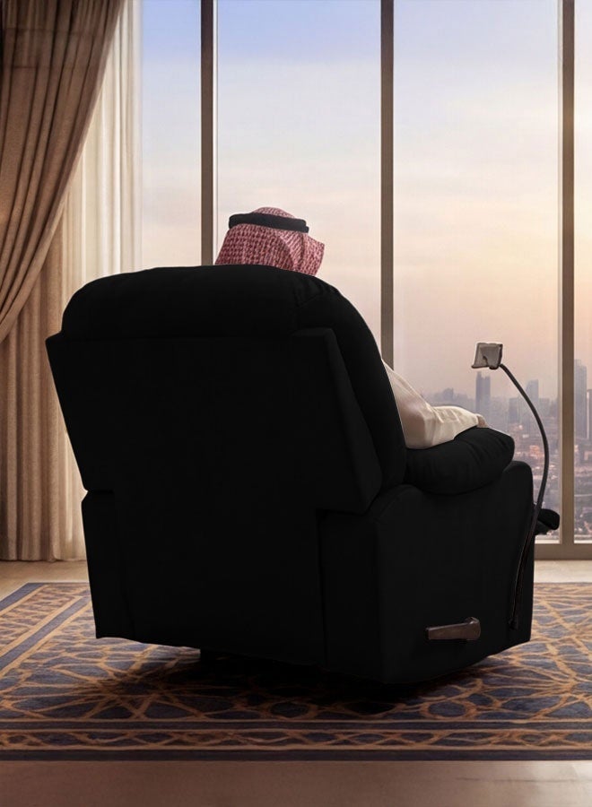 إن - هاوس كرسي استرخاء سينمائي منجد بالمخمل مع حامل أكواب بلاستيك وحامل هاتف - 100x84x101 سم - أسود - Image 4