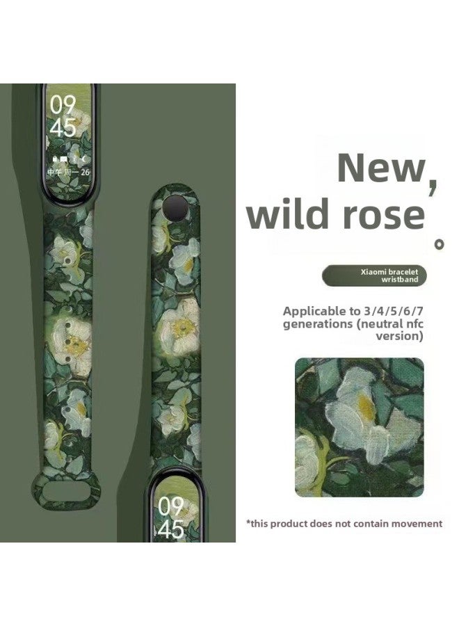 For Mi Band 3/4 Strap Mi Band 5/6 Generation Cartoon Printed Mi Band 7 Replacement Wristband Now-Color:Wild Rose-Specifications:Meters 8/9 Universal  - Image 1