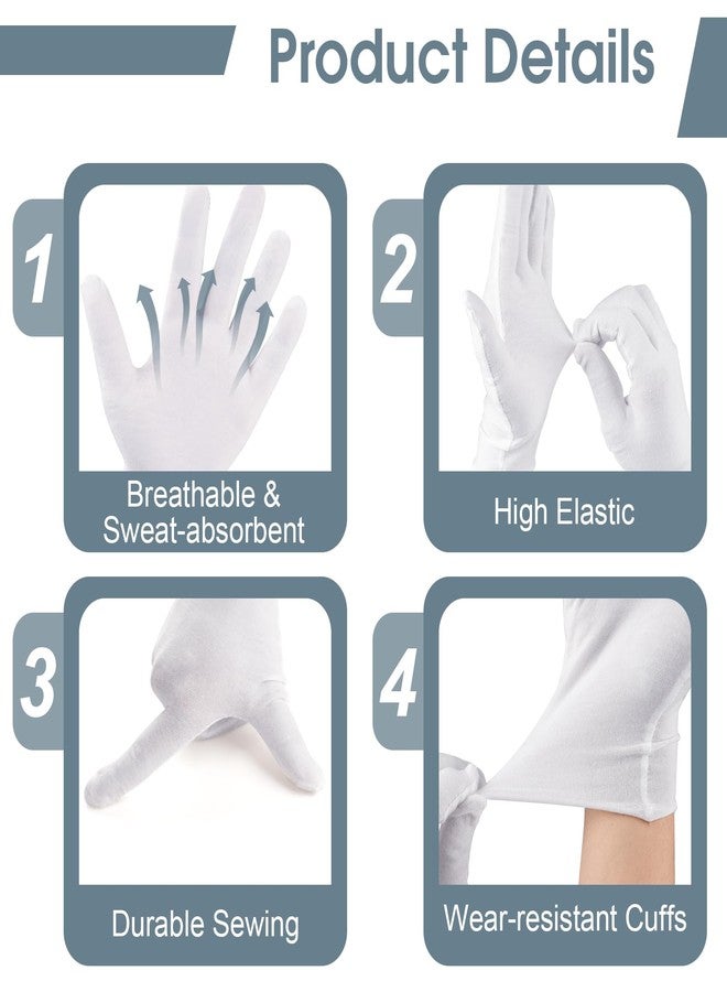 Hoiny 24 Pcs White Cotton Gloves for Dry Hands & Eczema, Moisturizing Sleeping Gloves for Men and Women, Stretchy Breathable Work Glove for Eczema, Jewelry Inspection, Spa - Image 3