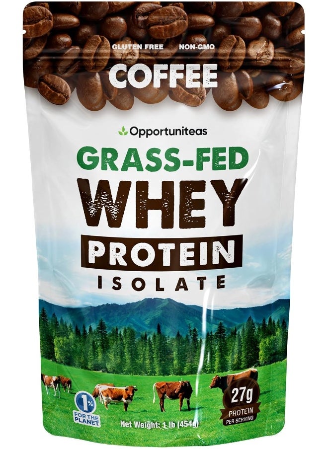 Opportuniteas Coffee Whey Protein Powder - Low Carb & Keto Friendly - Grass Fed Whey Isolate + Colombian Coffee - 60 Mg Caffeine For Energy - Pre Or Post Workout Drink Mix, Latte, Shake & Smoothie - 1 Pound  - Image 1