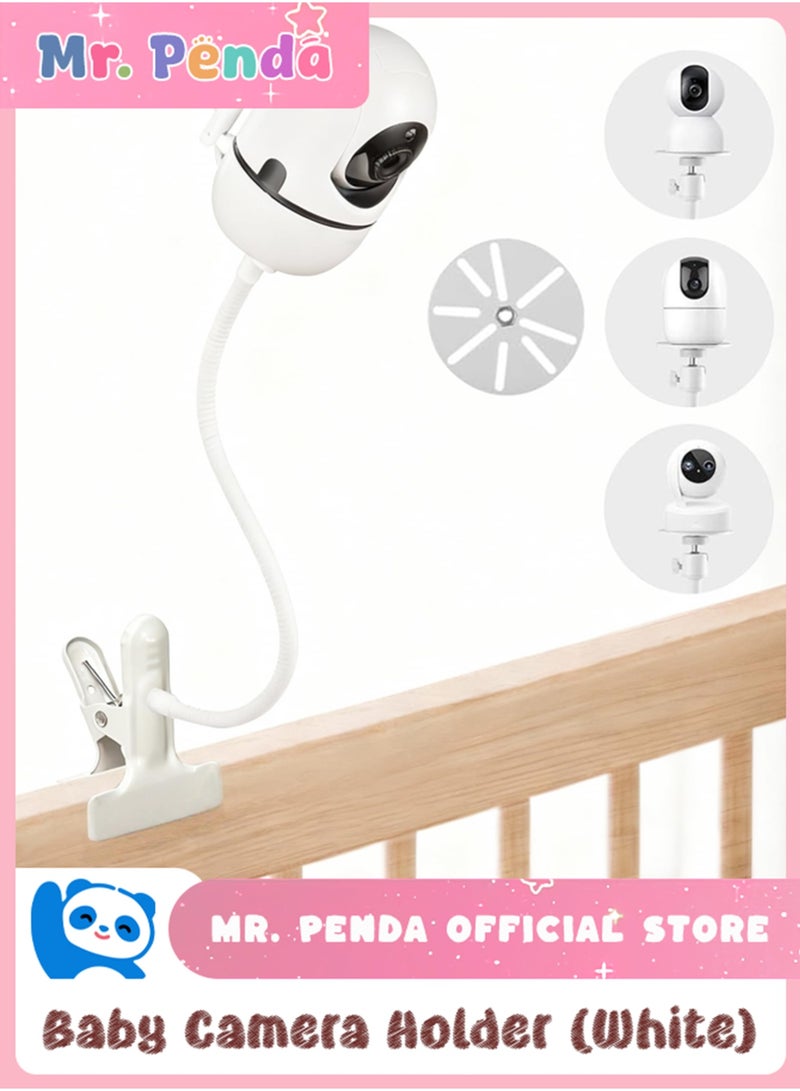 Mr. Penda Universal Baby Monitor Mount, Flexible Gooseneck Crib Holder with Strong Clamp, Camera Stand Includes 1/4" Screw & Universal Base for All Monitors, 360° Adjustable (White, 30cm) - Image 1