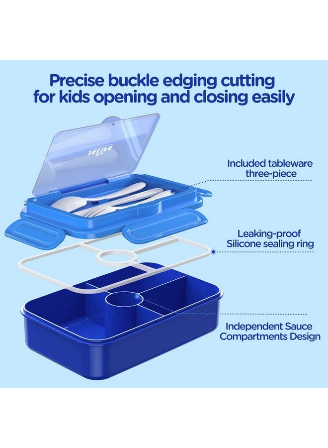 Jelife Bento Lunch Box for Kids - Leakproof Large Bento-Style with 4 Compartments Portions Lunchbox with Tableware Back to School, Reusable On-the-Go Meal and Snack Packing, Blue - Image 2