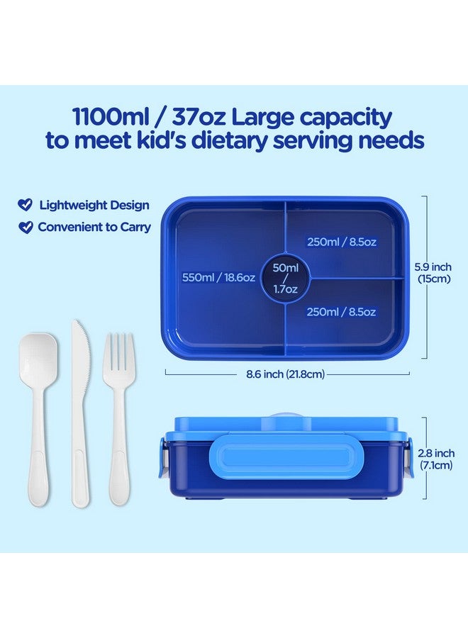 Jelife Bento Lunch Box for Kids - Leakproof Large Bento-Style with 4 Compartments Portions Lunchbox with Tableware Back to School, Reusable On-the-Go Meal and Snack Packing, Blue - Image 3
