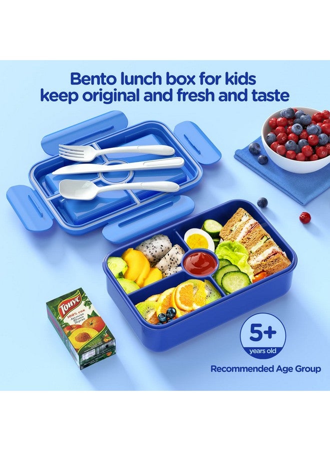 Jelife Bento Lunch Box for Kids - Leakproof Large Bento-Style with 4 Compartments Portions Lunchbox with Tableware Back to School, Reusable On-the-Go Meal and Snack Packing, Blue - Image 1